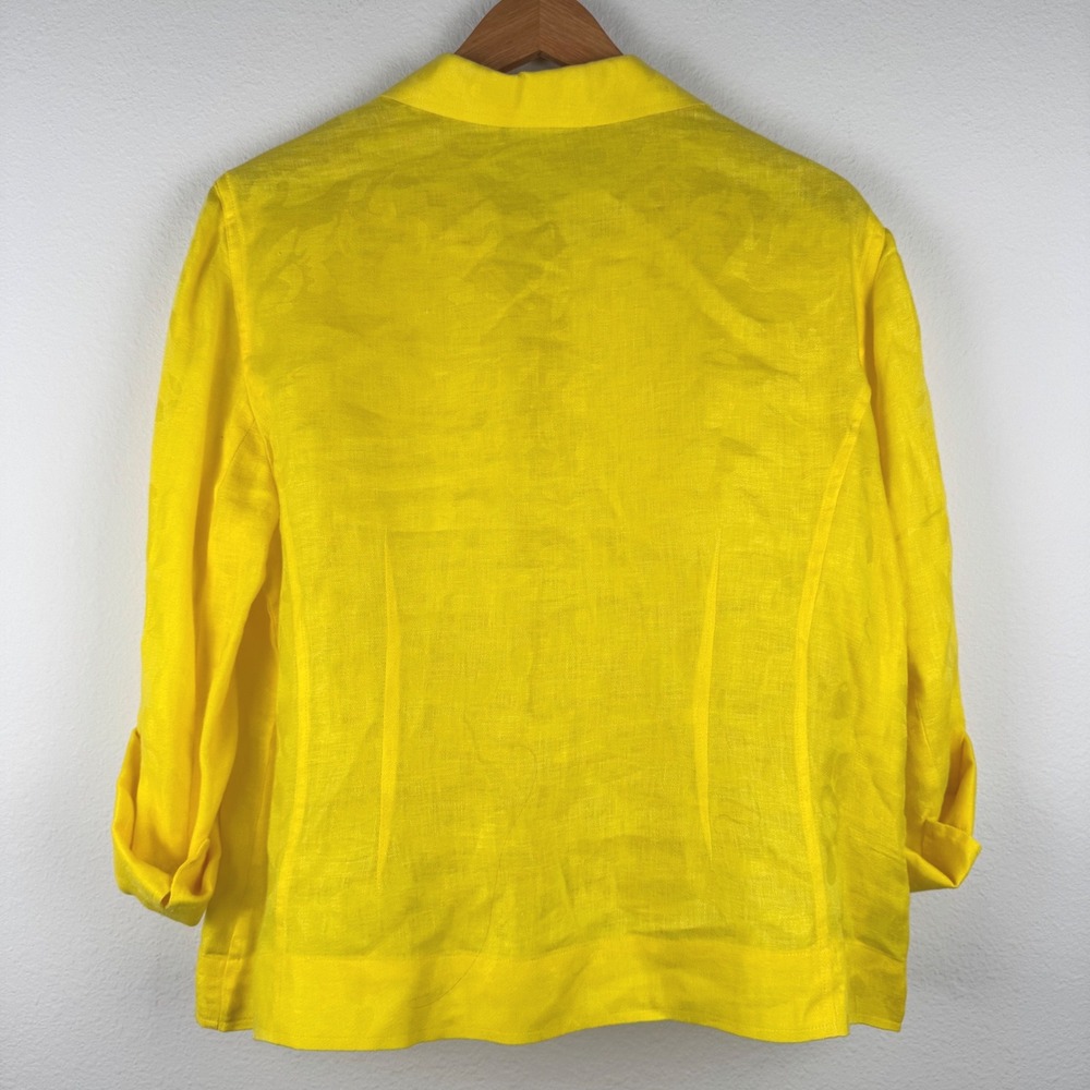 Jones New York Linen Jacket Women 10 Yellow Excellent Floral Jacquard Blazer - Picture 6 of 9